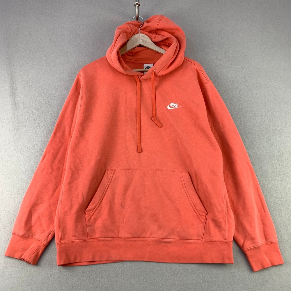 Nike Sportswear Club Fleece Hoodie Adult Large Orange Pullover Embroidered Logo